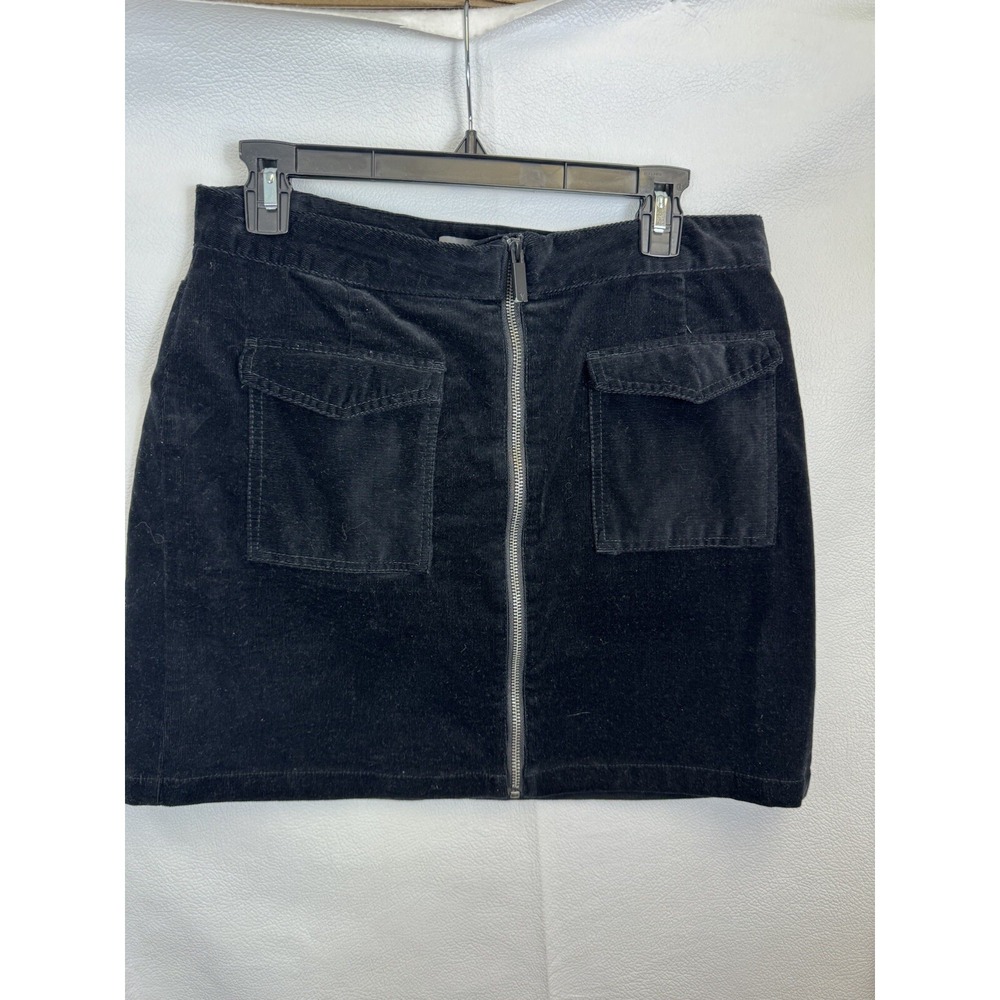 Vince Camuto Womens Black Zip Front Corduroy Mini Skirt Size 8 Solid Short Skirt